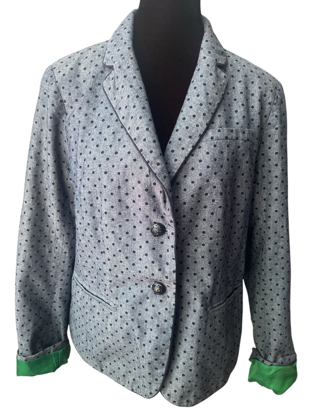 Gap Vintage Academy Blazer Chambray Polka Dot Size 12